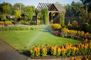 sprinkler system running on lawn in Vista, California